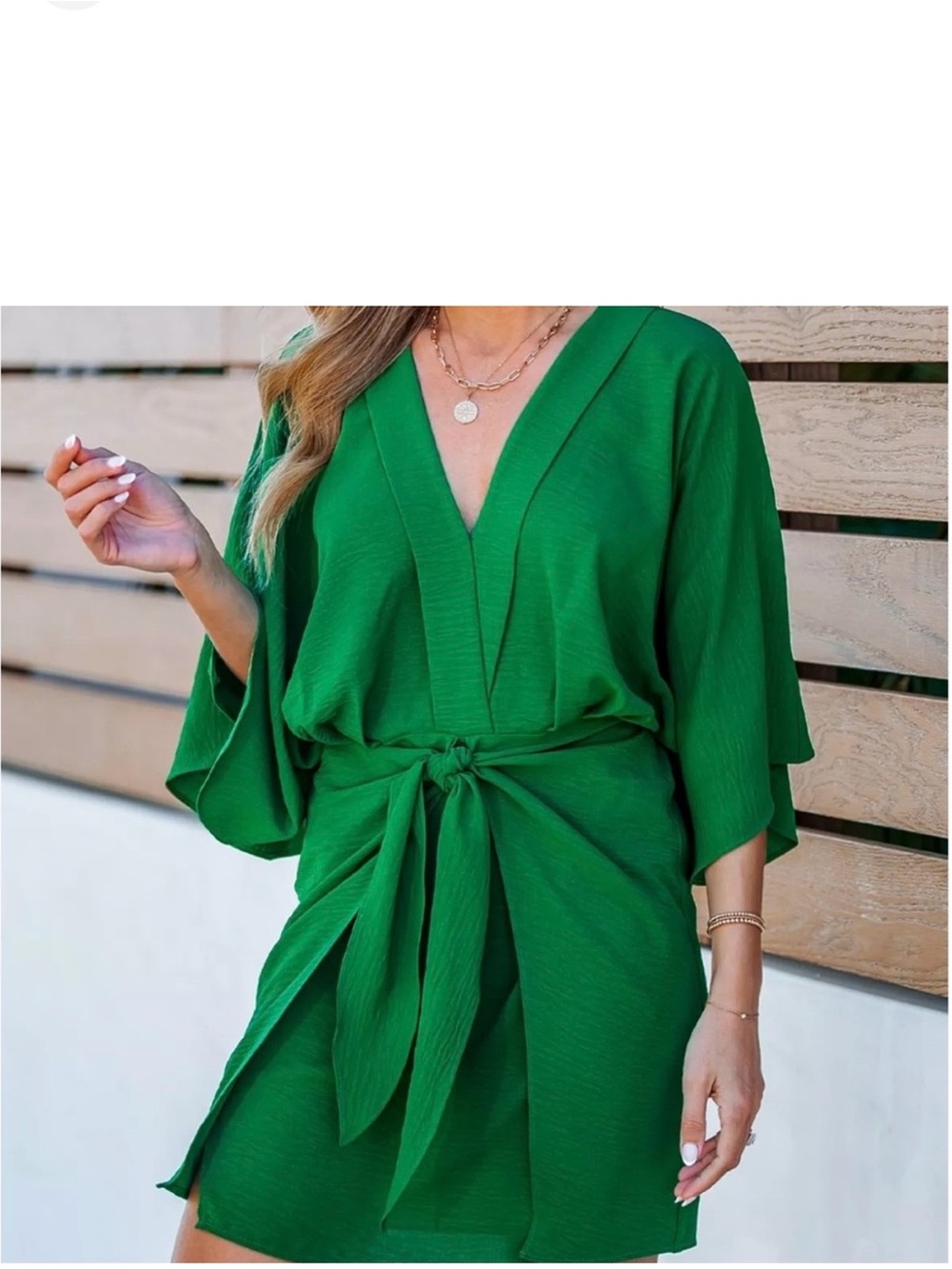 CUPSHE  Shamrock Green Surplice Mini Dress - Picture 2 of 11